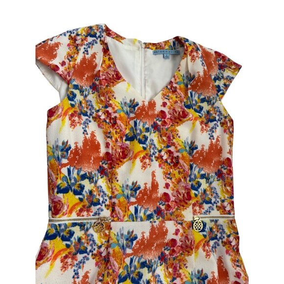 Antonio Melani Floral Print Cap Sleeve Dress With Zipper Accents Size 2 - Picture 2 of 14